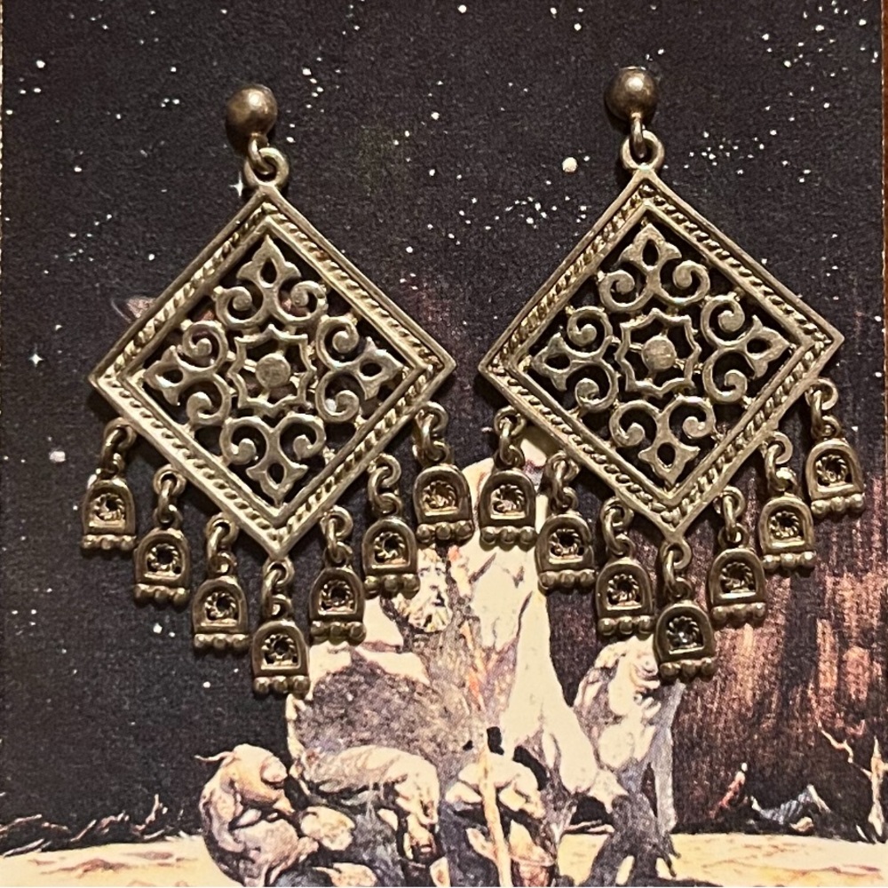 Vintage sterling chandelier finge earrings southwestern.